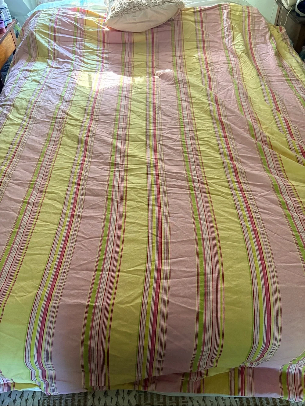Striped Pink and Yellow Cotton Duvet Cover